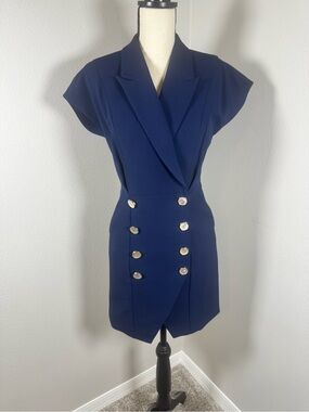 ELLIATT Navy Blue Double-Breasted Blazer Mini Dress Gold Buttons XS NWOT